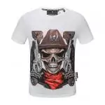 manches courtes t-shirt philipp plein prix bas gun cowboy skull cotton  print